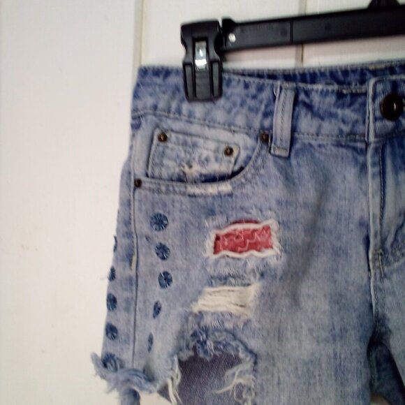 Indigo Rein Denim Shorts Juniors 1 Cut-off Raw Hem Distressed Plaid Festival - Picture 4 of 16